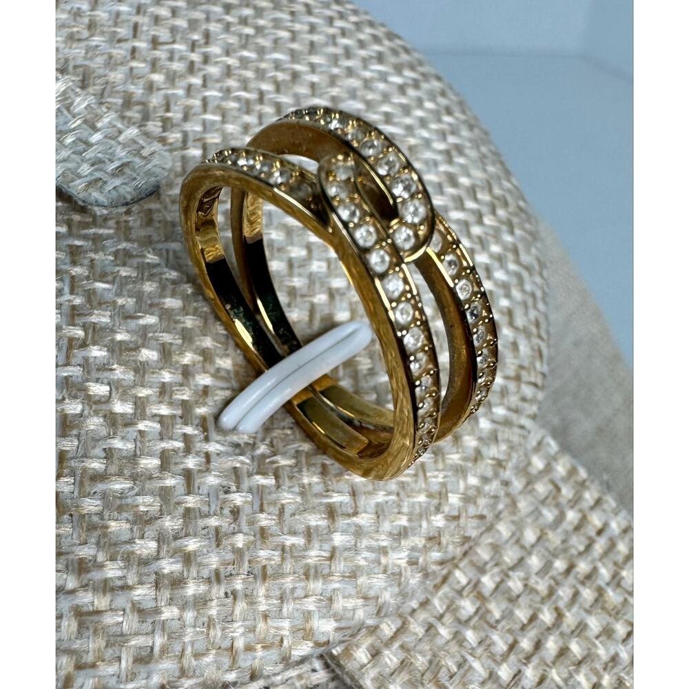 Swarovski Gold Tone Crystal Crossover Ring Size 55 US 7 Vintage Style